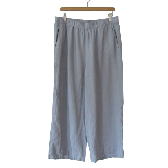 Eileen Fisher Linen Wide Leg Pants Medium Light Blue Cropped Pull On Pockets - Picture 9 of 11